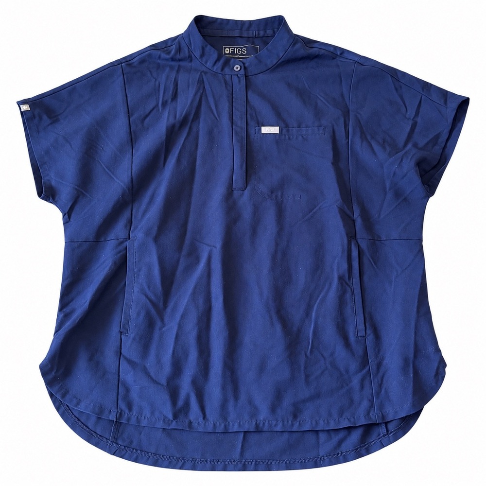 Figs Technical Collection Navy Blue Scrub Top XL Mandarin Collar W22SW1002